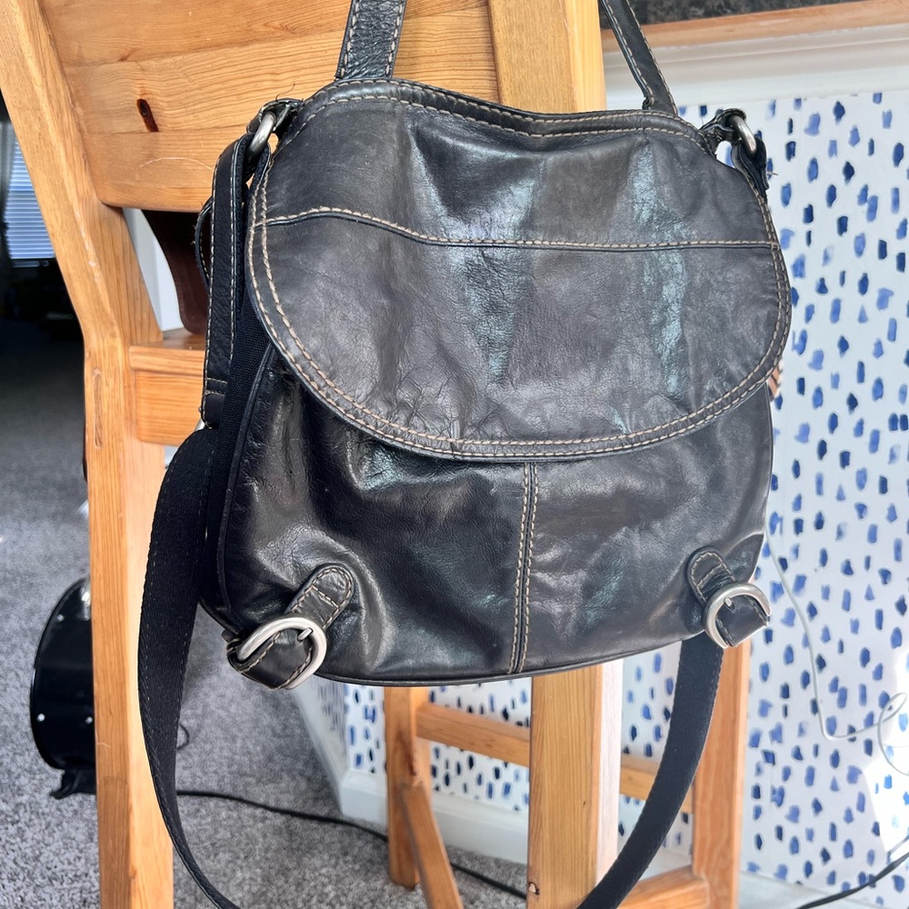 Vintage Fossil crossbody genuine leather/canvas  purse 12x11.5